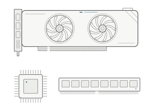 Line drawing of a GPU, a processor and a memory module